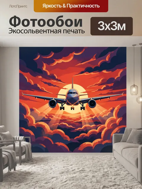 Фотообои Самолёт на фоне заката