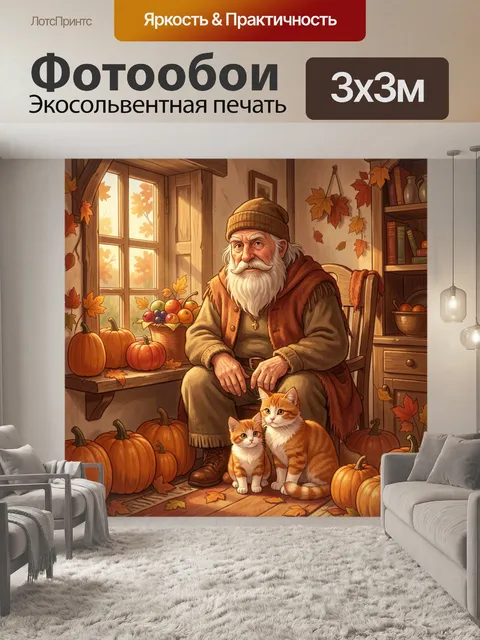 Фотообои Бородач-старик и рыжие коты