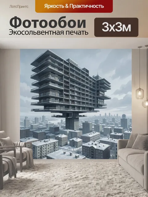 Фотообои Парящая брутальная архитектура зимнего мегаполиса