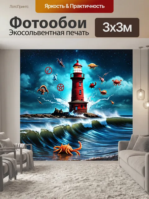 Фотообои море в стиле панк с старинной маячной башней