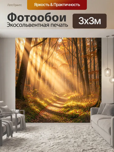 Фотообои Осенний лесной путь в лучах солнца