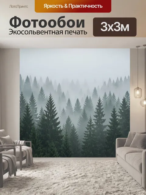Фотообои Туманный лес из елей