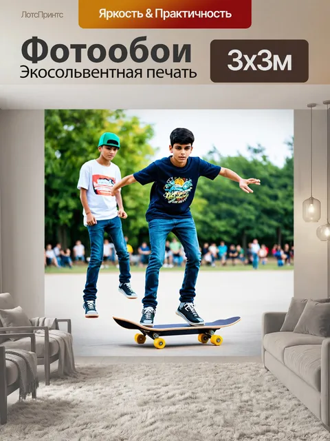 Фотообои подростки на skateboard'ах выполняют трюки в парке