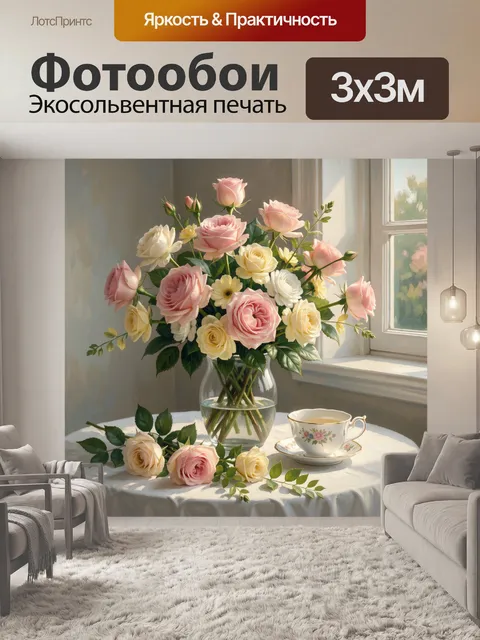 Фотообои Нежные розы у окна