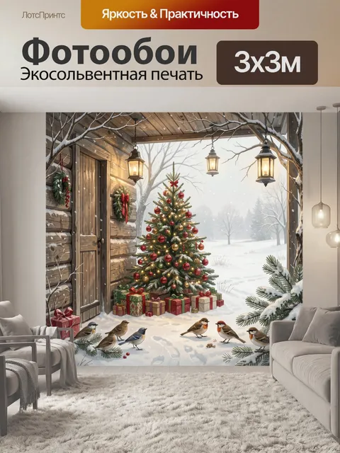Фотообои Новогодняя елка у зимнего дома