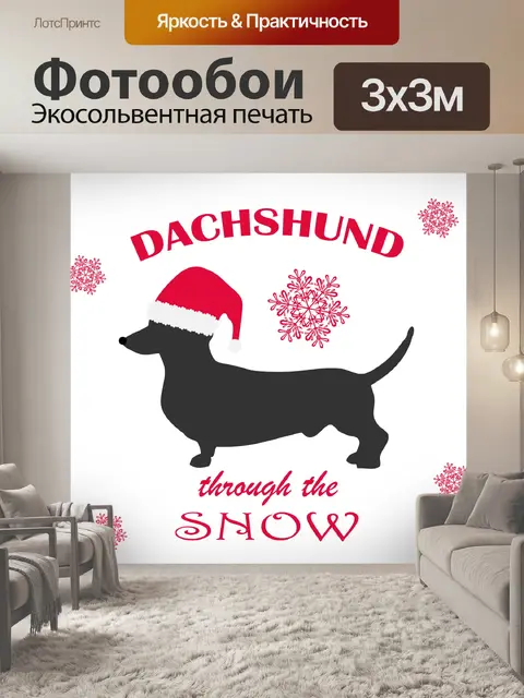Фотообои Новогодняя шапка для собак такса