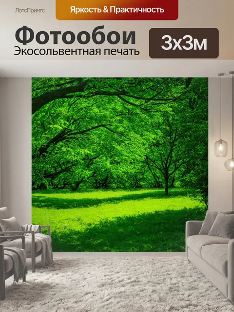 Фотообои зеленые в стиле минимализм, с изображением укромных уголков природы, затененных зелеными деревьями