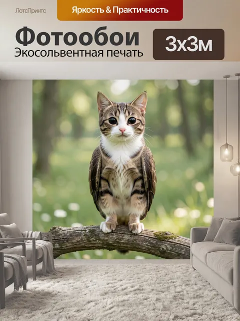 Фотообои Кот с крыльями на ветке