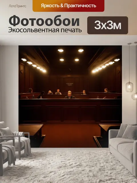 Фотообои драматическое изображение суда присяжных с элементами театрального освещения, выполненное в стиле фильм-нуа