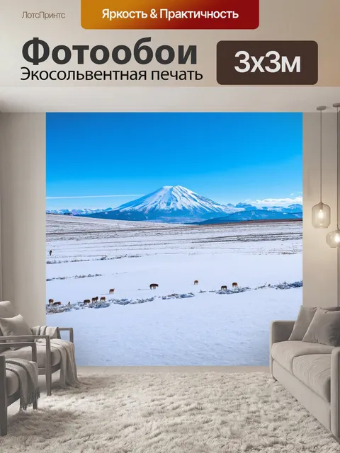 Фотообои мирные снежные поля эльбруса, покрытые морозным инеем, с следами диких животных