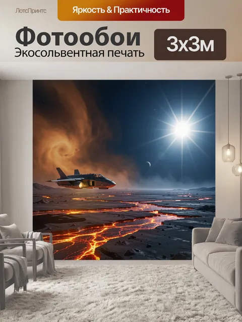 Фотообои Космический истребитель над лавой