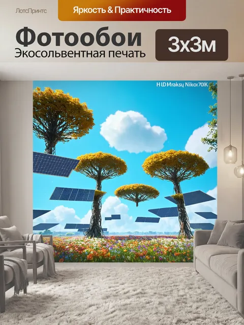 Фотообои природа в стиле ретрофутуризм с парящими деревьями