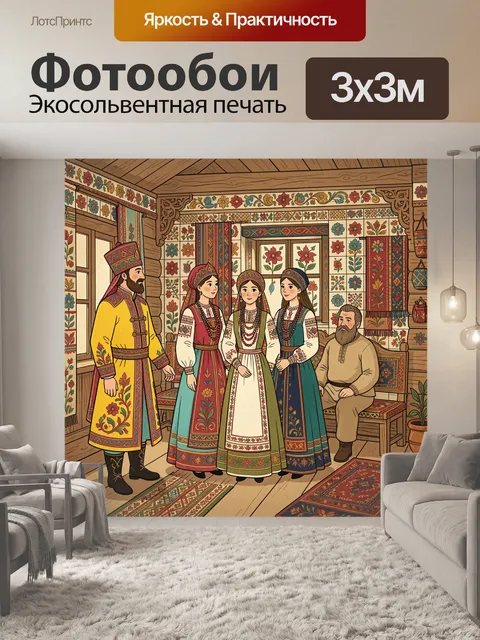 Фотообои Русская семья в народных костюмах