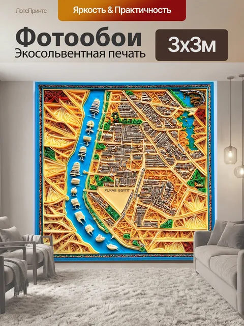 Фотообои египет в стиле бумажный квиллинг, изображающие карта древнего египта с городами и реками, обрамленные узорами