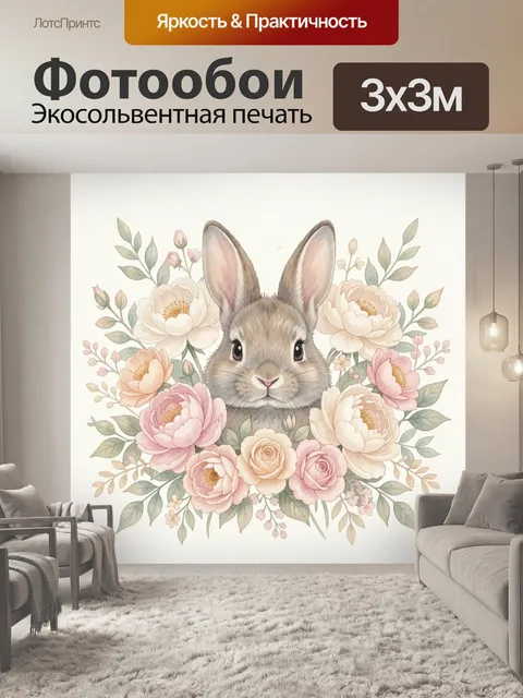Фотообои Кролик в цветочном венке