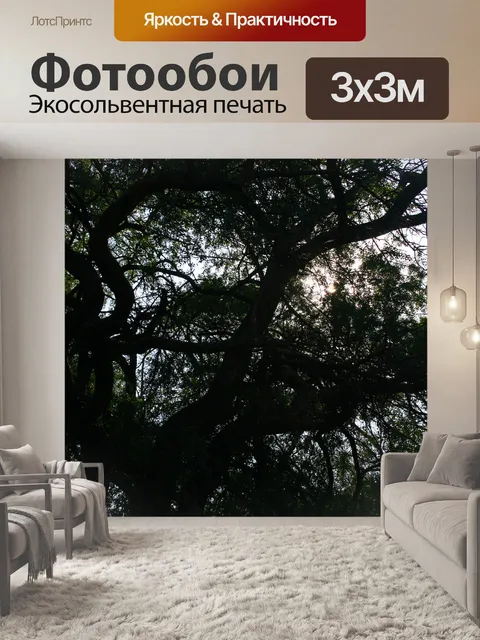 Фотообои большое дерево с зеленой листвой