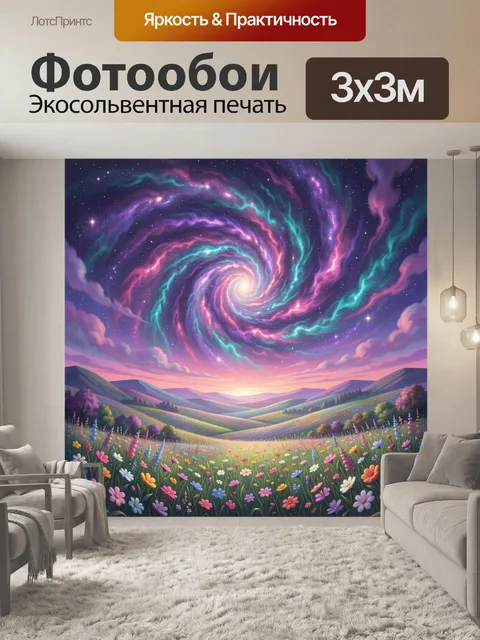 Фотообои Космическая спираль над цветочным полем