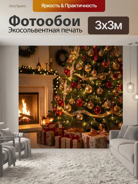 Фотообои Рождественская елка у камина