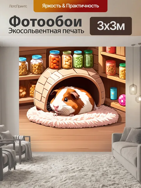 Фотообои миловидная морская свинка мирно спит в уютном домике