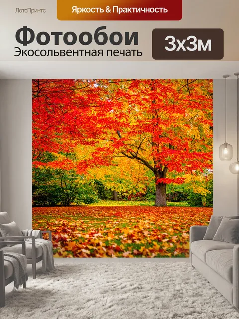 Фотообои осенний пейзаж с яркими листьями