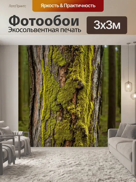 Фотообои бежевый мох на коре старого дерева в лесу, создающий природный узор