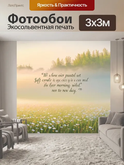 Фотообои создайте изображение утреннего тумана над полем с цветами