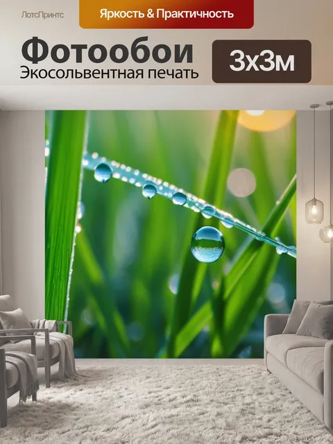 Фотообои первая роса на траве при рассвете