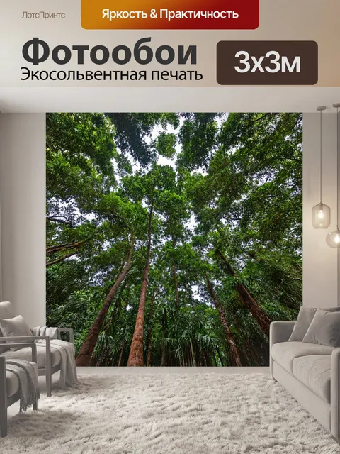 Фотообои густой тропический лес с экзотическими деревьями