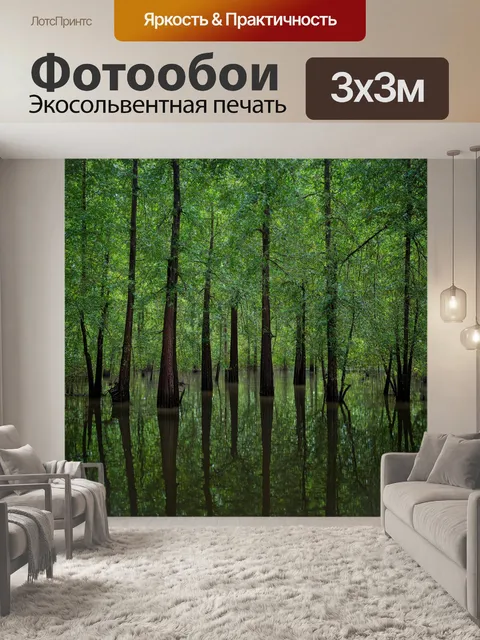 Фотообои текстура затопленного леса с деревьями, выходящими из воды