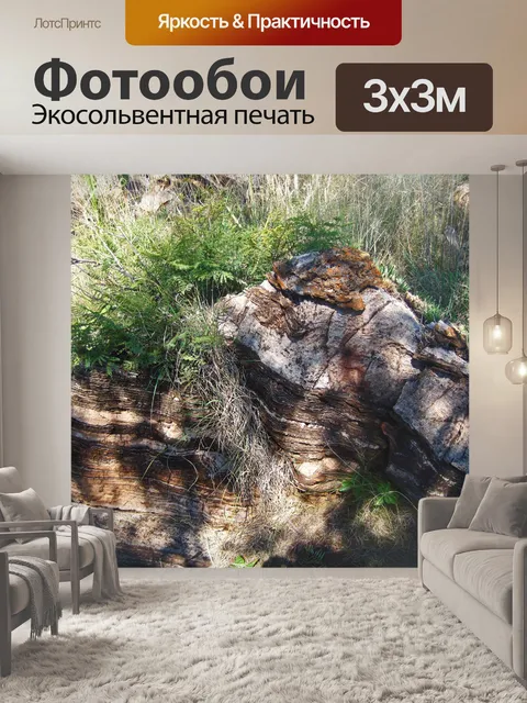 Фотообои Слоистый текстурированный камень и трава
