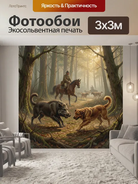 Фотообои Охотник на лошади в лесу