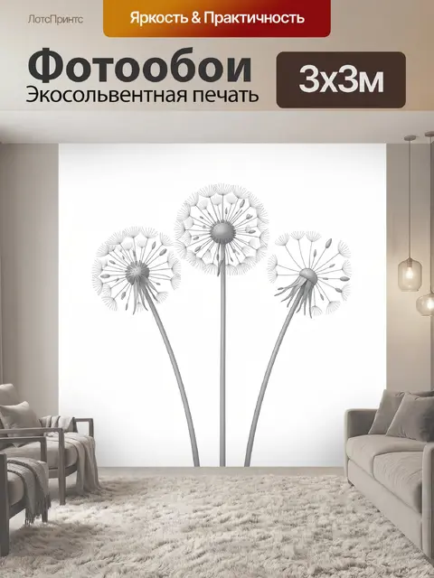 Фотообои Одуванчики в монохромном стиле
