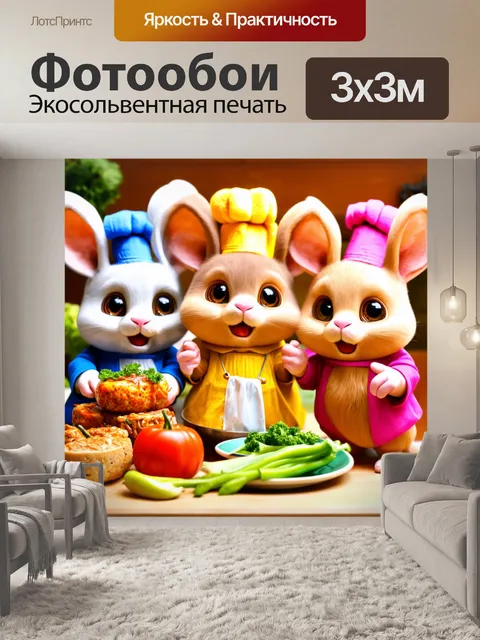 Фотообои с забавными животными, готовящими еду