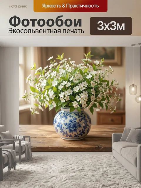 Фотообои Белые цветы в синей вазе