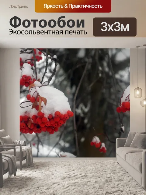 Фотообои Красные зимние ягоды в снегу