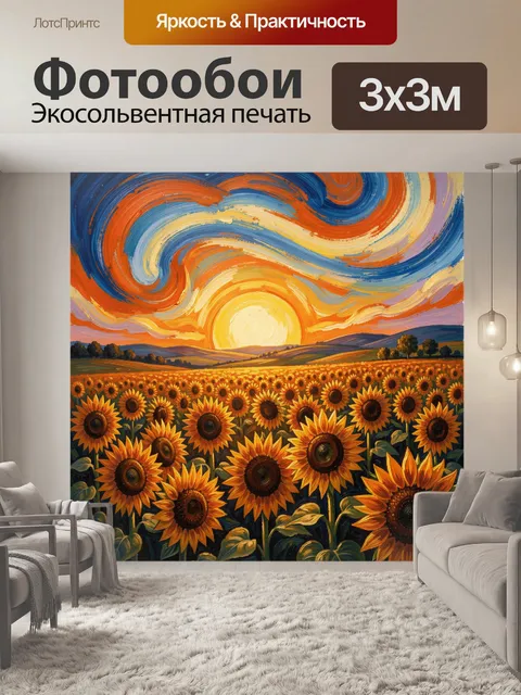 Фотообои Подсолнухи на фоне заката