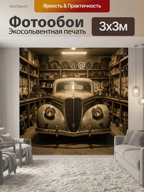 Фотообои Винтажный автомобиль в мастерской