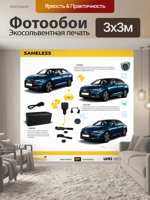 Фотообои машина в стиле инфографический рисунок, в котором показаны аксессуары для автомобилей и их функции