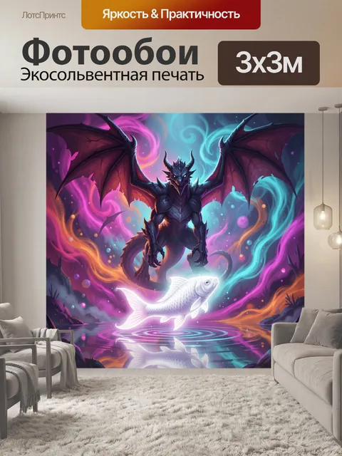 Фотообои Дракон и светящаяся рыба