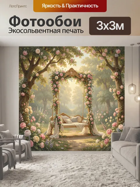 Фотообои Садовая качель среди роз