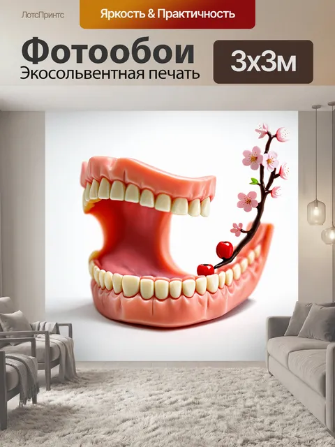 Фотообои изолированная модель нижней челюсти в японском стиле укиё-э, с мягкими линиями и яркими цветными акцентами
