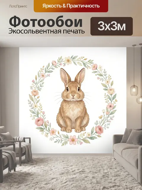 Фотообои Зайчик в цветочном венке