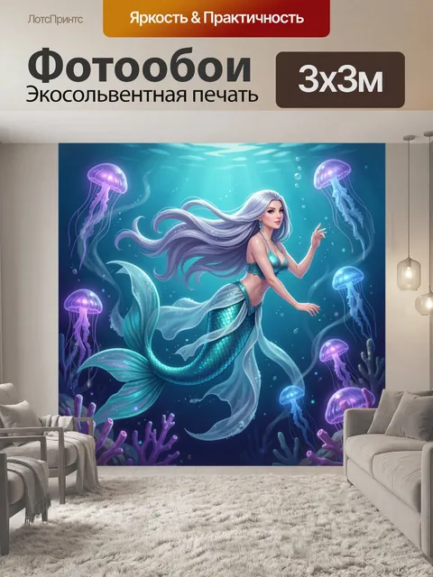 Фотообои Русалка среди светящихся медуз