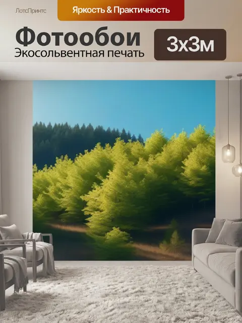 Фотообои лесок на вершине холма, освещенный солнцем