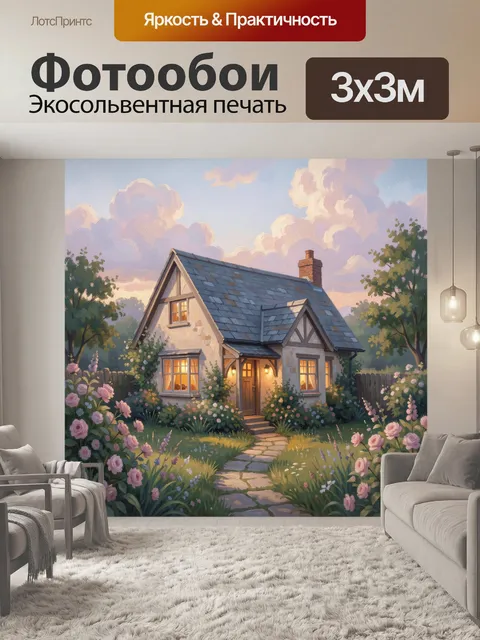 Фотообои Уютный дом в цветущем саду
