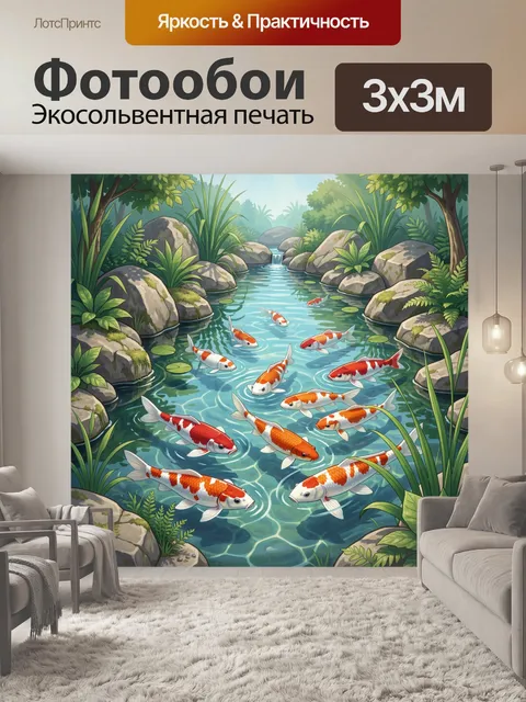 Фотообои Пёстрые карпы в зелёном ручье