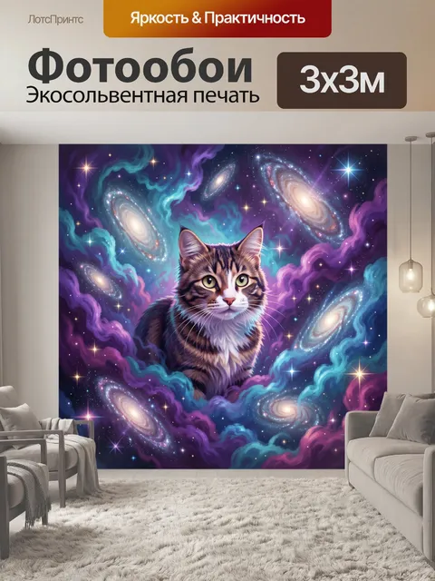 Фотообои Космический кот среди галактик