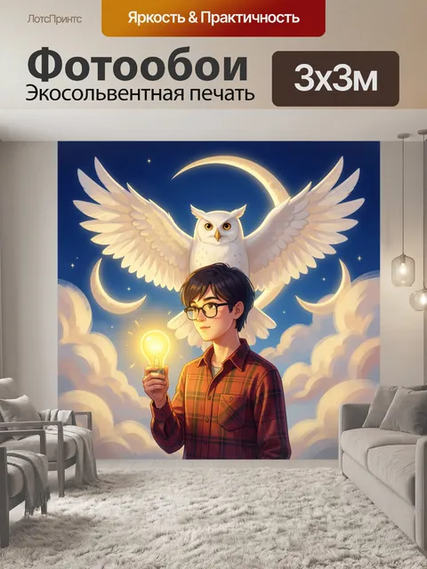 Фотообои Юноша с лампочкой и совой