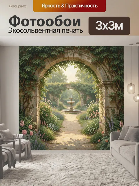 Фотообои Старинная арка в цветущем саду