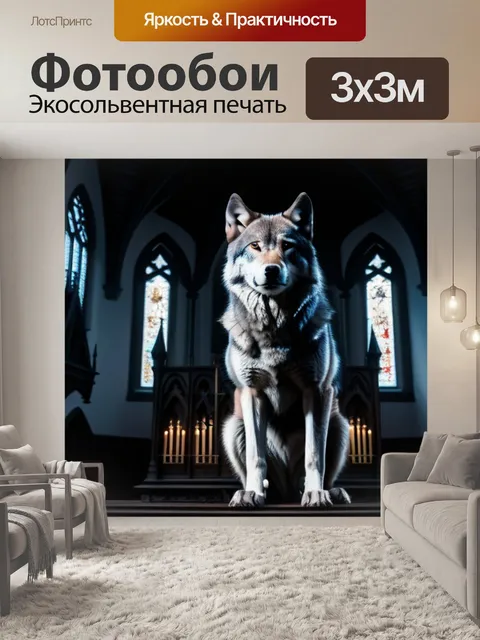 Фотообои готическая капелла с волком на фоне